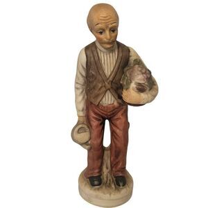 Vintage Old‎ Man Gardener Ceramic Figurine with flowers and watering can 7" tall